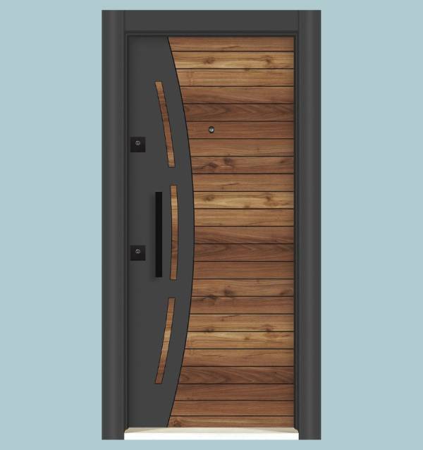 Porte Blindée Bois Courbé – Modèle 1401 | Élégance Naturelle