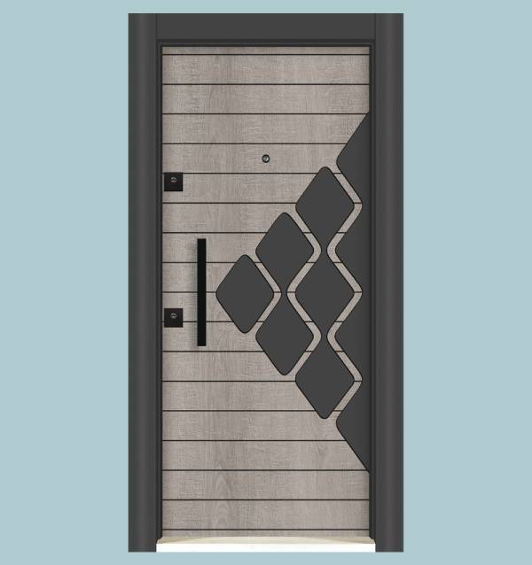Porte Blindée Géométrique – Modèle 1415 | Gris Clair & Motif Losange