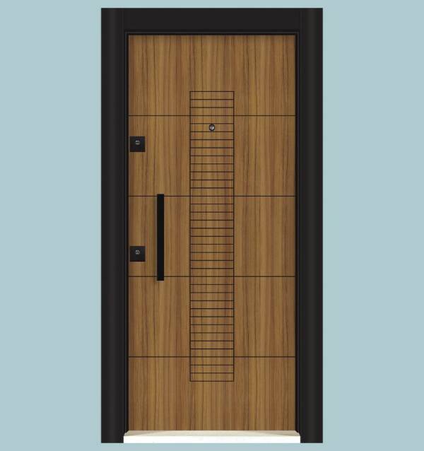 Porte Blindée Scandinave – Modèle 1556 | Bois Clair & Fines Rayures